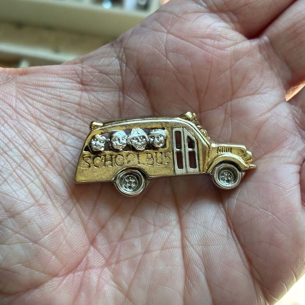 Felice Sterling Silver 925 School Bus Brooch Pin Two-Tone - 12.41g Teacher Gift